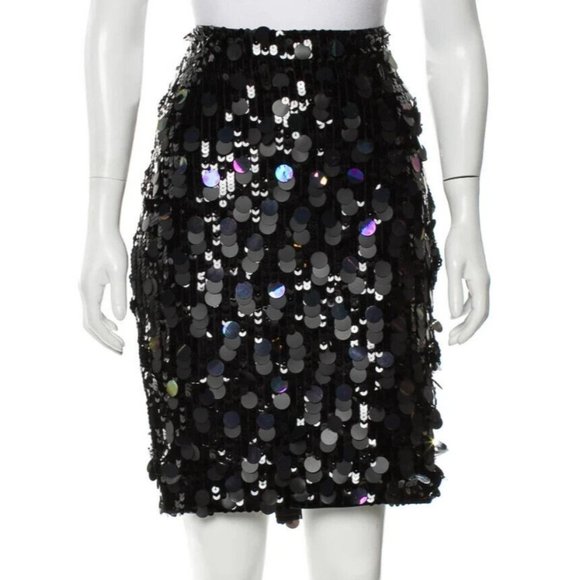 Parker Black Sequin Palette Pencil Knee Length Designer Skirt Size Med-8 - Picture 1 of 9